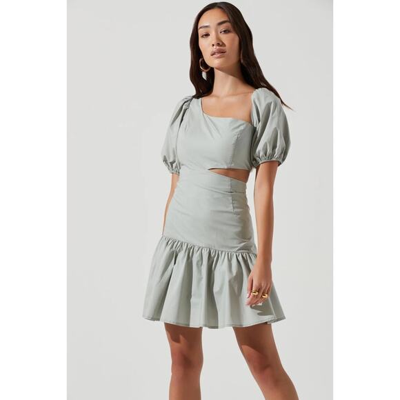 ASTR The Label Mayfair Cutout Cocktail Wedding Guest Dress In Sage Green - Picture 1 of 7